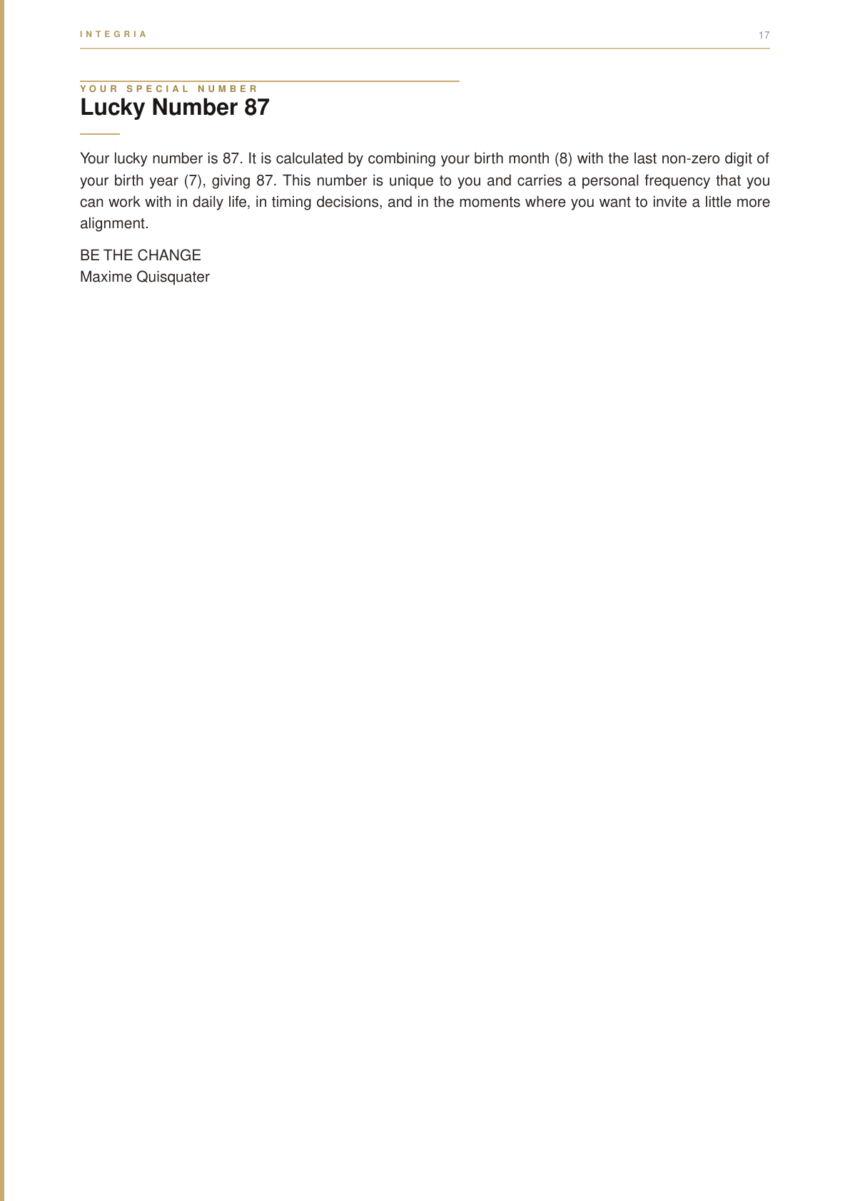 Approved Integria blueprint Lucky Number page
